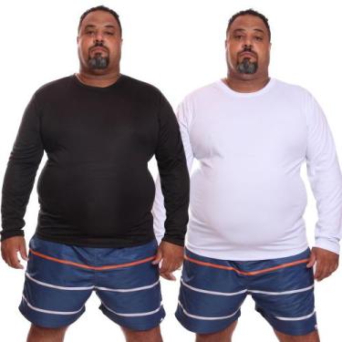 Imagem de Kit 2 Camisetas Masculina Plus Size Manga Longa Dry Fit Lisa Proteção 