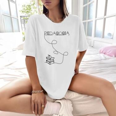 Imagem de Camisa Camiseta Feminina Estampada Line Pedagogia 100% Algodão Fio 30.