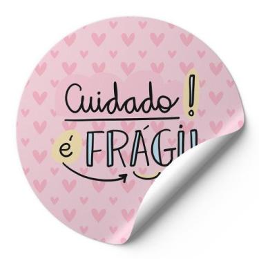 Imagem de 120 Etiquetas Auto Colante Adesivos Redondos Cuidado É Frágil Fundo Ro