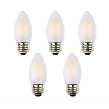 Imagem de OPALRAY Lâmpada de candelabro LED C35 2W, equivalente incandescente 25W, regulável, luz branca quente alta CRI 2700K, capa de vidro fosco, base média E26, ponta de torpedo, pacote com 5