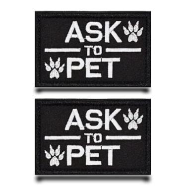 Imagem de 2 peças "Ask to Pet" emblema de bandeira de cão de serviço modo besta em pata de cachorro bordado gancho e laço aplique emblema tático militar para roupas, arreios de cães, coletes de cachorro,