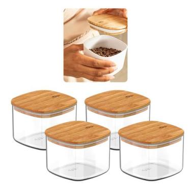 Imagem de Kit 4 Potes Hermético Para Mantimentos Tampa Bambu 45ml - OU, Natural