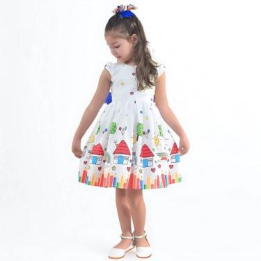 Imagem de Vestido Aquarela Lápis De Cor Formatura ABC Detalhes Azul - Moderna Me