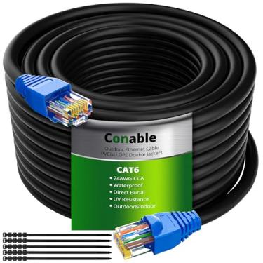 Imagem de Conable Cabo Ethernet Externo Cat6 de 25 Pés, Cabo de Internet com Jaquetas Duplas para Serviços Pesados, À Prova D'Água, Enterro Direto,(De 25 Pés A 300 Pés) Suporte para Rede Poe Cat6 Cat5E Cat5, Ca