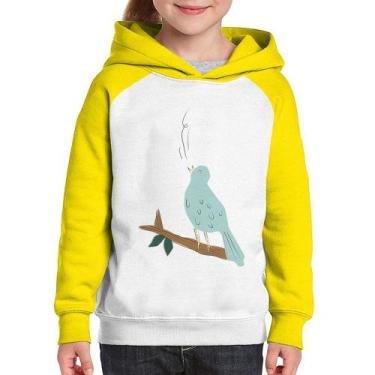 Imagem de Moletom Infantil Passarinho Cantando - Foca na Moda, Branco, Amarelo, 