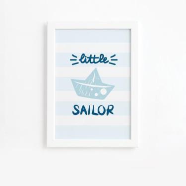 Imagem de Quadro Infantil Marinheiro Barco Moldura Branca 33x43cm - Quartinhos