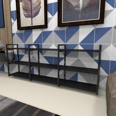 Imagem de Estante industrial aço cor preto 180x30x68cm (C)x(L)x(A) cor mdf preto