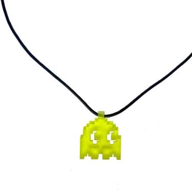 Imagem de Colar Geek Pac Man, com cordão de borracha de 60cm e fecho metálico. P