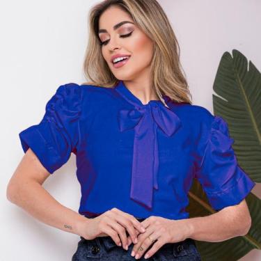 Imagem de Blusa Feminina Social Manga Curta Bufante com Lacinho - G-Store, GG, A