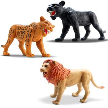 Imagem de 3 Unids Brinquedo Animal Realista Vinil Pantera Onça Leão - Silmar