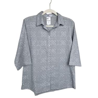 Imagem de Camisa Camisete Feminina Laise 100% Algodão Com Manga 3/4 CinzaPlus Size Doce Brisa