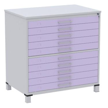 Imagem de Mapoteca 10 Gavetas Pandin 120 cm (Larg) Inmetro Tampo MDP Cinza Estrutura Aço Cinza Gavetas Lilás