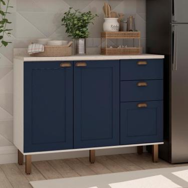 Imagem de Balcao 1200 2 Portas E Gaveteiro Branco Fosco Azul Vel Genialflex