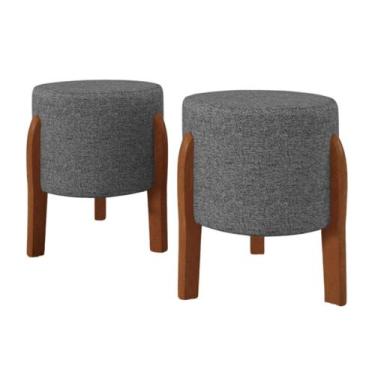 Imagem de KIT 2 Puff Banquinho Redondo Dallas C/ Pés  Madeira Maciça - Ms decor,