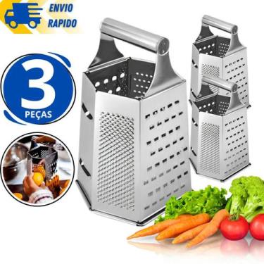 Imagem de Kit 3 Ralador em Inox 22Cm 6 faces N9 Fatiador Profissional Linha Garb