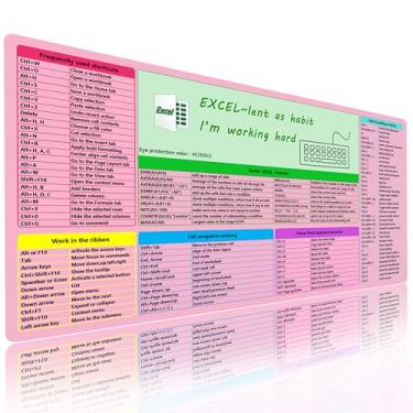 Imagem de SHINYHARBOR Tapete de mouse rosa Excel com atalho, tapete de mesa grande, para planilhas, teclado, borda costurada antiderrapante, essencial de mesa de escritório para mulheres, 80 x 40 cm