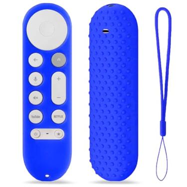 Imagem de TOKERSE Capa de silicone para Google TV Streamer 4K 2024 Controle remoto de pesquisa por voz - Capa protetora macia antiderrapante com cordão - Azul escuro
