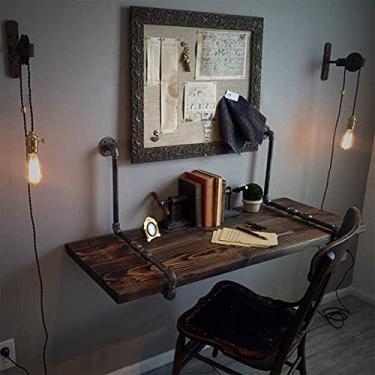 Imagem de Tubo industrial retrô montado na parede, mesa de escritório, rústica para pendurar, mesa de computador de madeira maciça, prateleiras flutuantes para casa, escritório, mesa de armazenamento, mesa de 80 cm