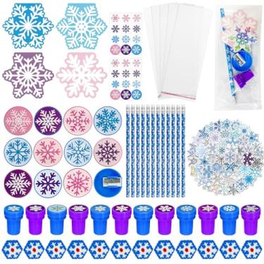 Imagem de 194 peças Floco de neve Frozen lembrancinhas de festa Natal salas de aula presentes de troca de presentes de papelaria escolar prêmios prêmios blocos de notas apontador de lápis borrachas adesivos carimbos (floco de neve)