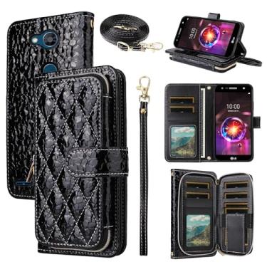 Imagem de Furiet Argyle Capa carteira para LG X Charge/Fiesta 2 LTE/X Power 3/X5/LV7 com cordão de couro PU luxuoso bolsa com zíper à prova de choque porta-cartões capa para celular para LG-M322 XPower 2 SP320