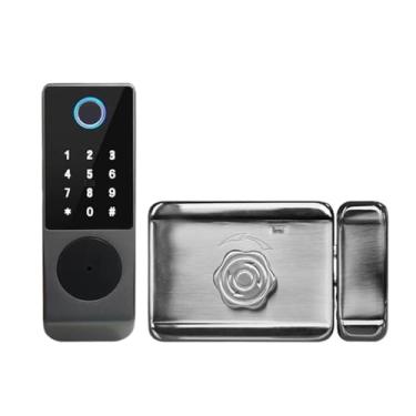 Imagem de Wifi fechadura da porta inteligente impressão digital biométrico bloqueio de cartão inteligente senha app controle remoto keyless fechadura eletrônica(Double NO APP -B)