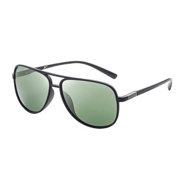 Imagem de Óculos de sol retrô polarizado aviador espelhado leve para homens e mulheres, Matte Black / Polarized Green, One Size