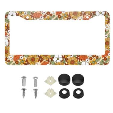 Imagem de 1 peça capa de moldura de placa de licença retrô margarida capa de placa de licença de liga de alumínio com tampa de parafuso e conjunto de chave de fenda - 2 furos