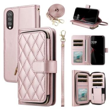 Imagem de Furiet Argyle Capa carteira para LG Velvet 5G/LGVelvet Verizon G5 UW T-Mobile 2020 com alça de pulso, 9+ compartimentos para cartões com zíper e suporte para celular LM G900UM 4G Tmobile ouro rosa