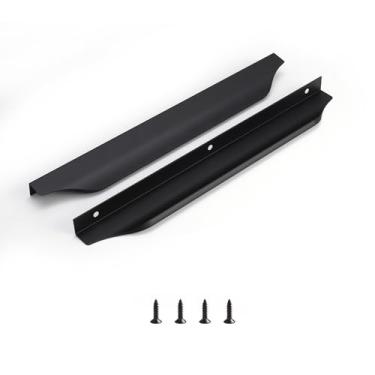 Imagem de sunlithor Puxadores de dedo para armário de cozinha puxadores de gaveta de baixo perfil cômoda banheiro longo armário puxadores de armário alumínio pacote com 6 preto 30 cm fácil instalação