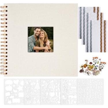 Imagem de Vienrose Álbum de recortes de 8x8 polegadas, faça você mesmo, capa dura pequena, kraft, páginas brancas, álbum de fotos, capa de linho, livro de sucata, álbuns de fotos, kit de suprimentos p