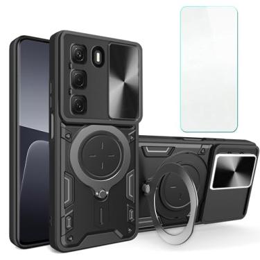 Imagem de CWEIYUSHU Compatível com Infinix Hot 50 4G, compatível com Infinix Hot 50 4G capa de telefone [protetor de tela] [PC rígido + silicone macio] [suporte de anel] bla