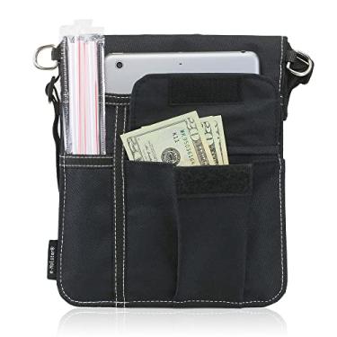 Imagem de e-Holster Avental de servidor (pequeno) com 3 bolsos | Avental de cintura preto com alça de ombro ajustável removível e alça de cintura para homens, mulheres, garçom, garçonete e chefe, Preto, P