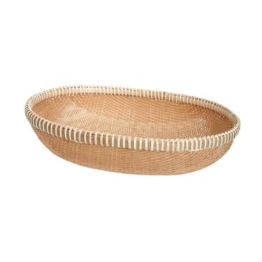 Imagem de WeiLaiKeQi Organizador de lanches de cesta de pão, bandeja de cesta de frutas de armazenamento de alimentos tecidos à mão para restaurante de mesa de café da, L