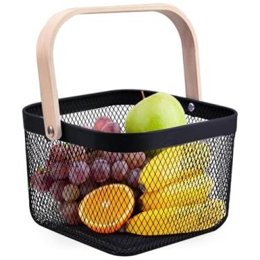 Imagem de Cesto Organizador Multiuso em Cubo de Ferro com Alça de Madeira (Preto)