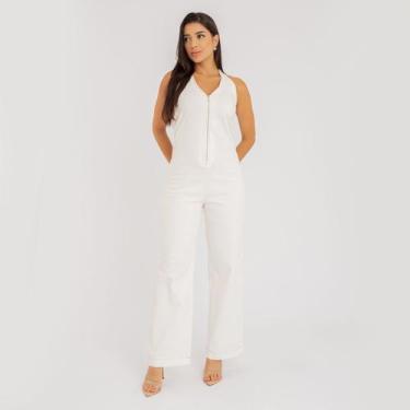 Imagem de Macacão susie pantalona jeans feminino - Susie Modas, Branco, M