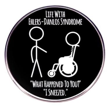 Imagem de What Happened To You? I Sneezed Funny Humor Joke Support EDS Awareness Ehlers-Danlos Syndrome Genetic Disorder 3 cm Emblema de broche esmaltado, 1.2 Inches, Esmalte, Esmalte