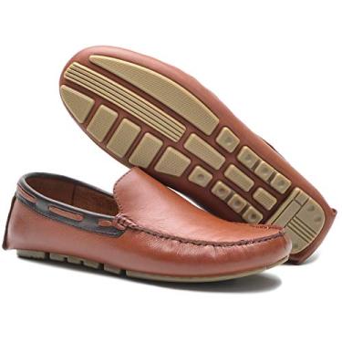 Imagem de Mocassim Masculino Drive em Couro, Estilo Docksider Solado Emborrachado (Marrom, BR, Adulto, Numérico, 38)