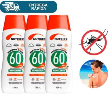 Imagem de Kit 3 Protetor Solar Fps 60 Ação Repelente 120ml Nutriex 1/3 UVA UVB B