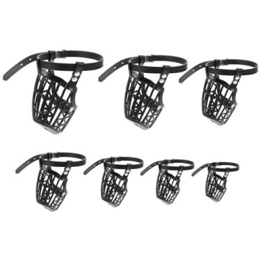 Imagem de TEHAUX 1 conjunto de 7 peças de focinheira de plástico para cães com tira ajustável de couro de poliuretano, capa para boca de cachorro moderna antimordida segurança para cães de estimação (preto) Assistente de treinamento para cães de estimação