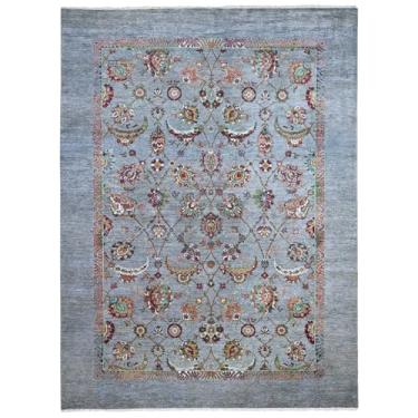 Imagem de Shahbanu Rugs Tapete oriental cinza Sultani Motif Shah Abbas Flower Design lã atado à mão (2,5 m x 30,5 cm)