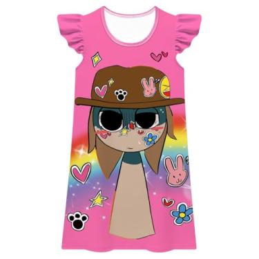 Imagem de MSSmile-FANKID Little Girls Sprunki Push Dress Little Kids Music Adventure Cartoon Printed Costume(7-8Y/140cm,Rose)