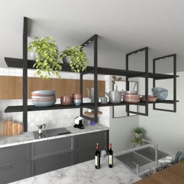 Imagem de Prateleira Industrial Suspensa Teto Cozinha pratileira prateleira mdf 