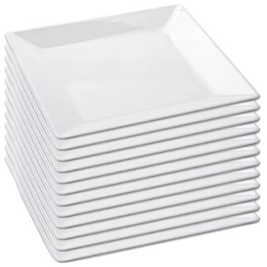 Imagem de Kit 12 Pratos Quadrado de Melamina Branco Jogo de 12 Pratos Rasos De P