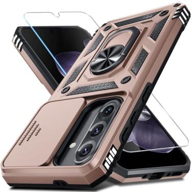 Imagem de Janmitta Compatível com Samsung Galaxy A36/A56 5G capa de lente de câmera deslizante embutida + protetor de tela + suporte de anel de dedo, capa de telefone de corpo inteiro resistente à prova de