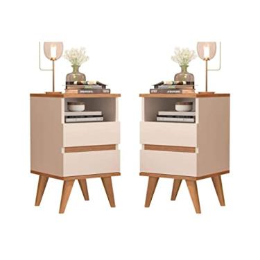 Imagem de Kit 2 Mesa de cabeceira 2 Gavetas Pés Palito - Pop - Off White/feijó.