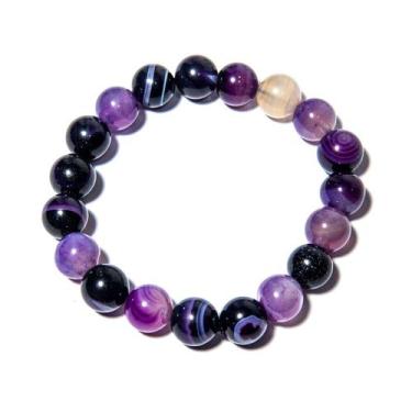 Imagem de Pulseira Bolinha Pedra Agata Lilas Rolada Fio Silicone PB3706 - Crista