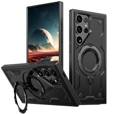 Imagem de HPQWN Para S24 Plus Ring Holder Magnetic Case Carregamento sem fio Armor Cover (Para S24 Plus/Preto)