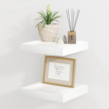 Imagem de Prateleiras flutuantes profundas de 20 cm, branca, prateleira flutuante de madeira rústica para decoração de casa, prateleiras quadradas de parede de 20 x 20 cm, prateleiras de armazenamento e