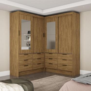 Imagem de Carioca Móveis - Closet Casal Duplo Sevilha 4 Portas com Espelho 12 Gavetas Carioca Móveis
