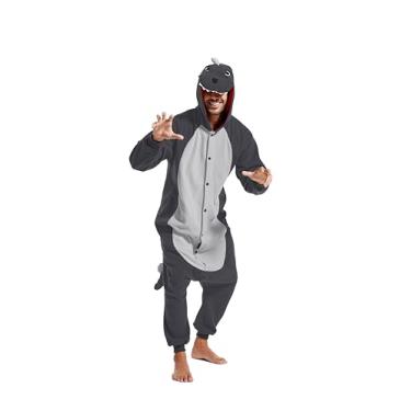 Imagem de CANASOUR Pijama de Halloween para adultos, anime, unissex, cosplay, anime, cosplay, fantasia de festa de Natal, Dinossauro cinza, GG